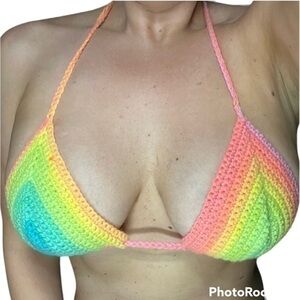 New Handmade crochet rainbow festival bikini top sizes A-DD